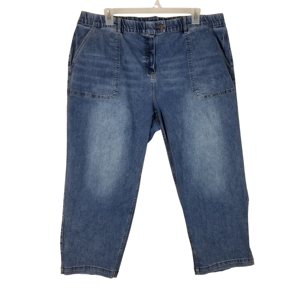 Universal Standard Crop Jeans Women Size L 22 Blue Elastic Waist Stretch